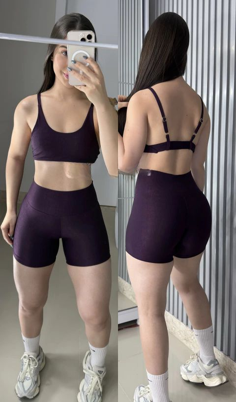 Conjunto Ana de short poliamida aveludado com alças reguláveis